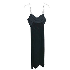 3412)Y2K Molly Malloy Midnght Black Velour Glitter Goth Fairy Prom Maxi Dress 16